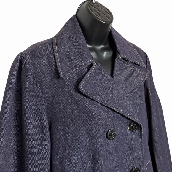 LADIES GAP INDIGO DENIM PEA COAT DOUBLE BREASTED NOTCH COLLAR JACKET SIZE M - Picture 2 of 6